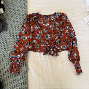 F21 Floral Tie-Front Blouse